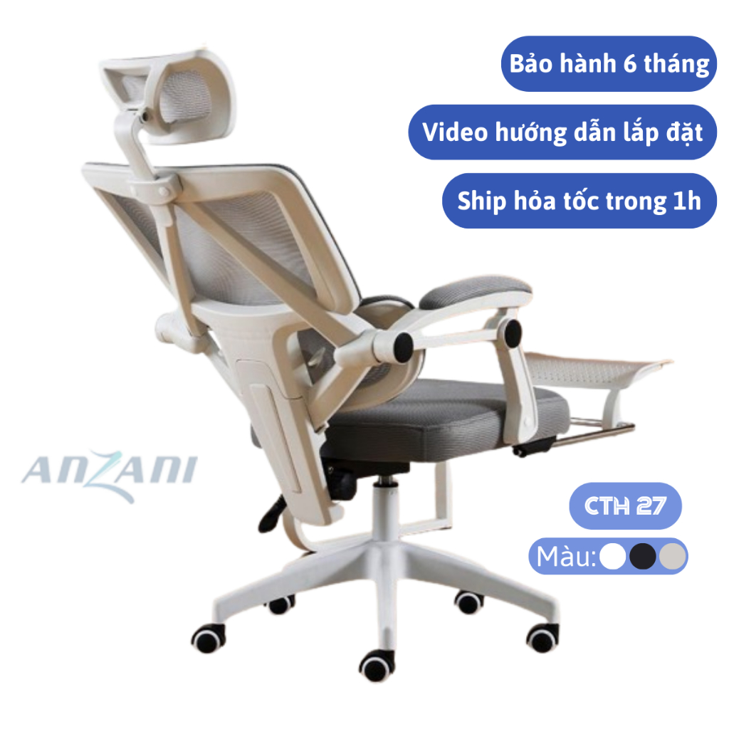 Ghế Công Thái Học Xoay Văn Phòng CTH-27 Có Tựa Đầu, Gác Chân, Ngả Lưng ...