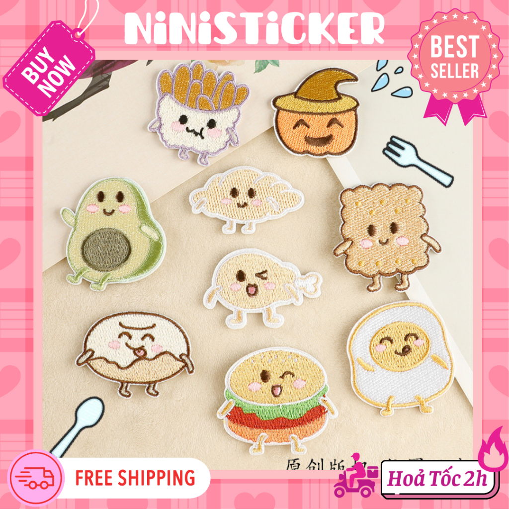 Iron Patch, Miếng Ủi Thêu Quần Áo, Sticker Vá Đồ Rách Ăn Hamburger ...