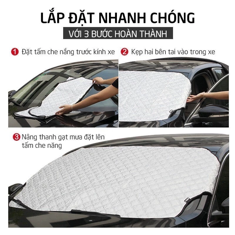 Bạt Che Nắng Kính Lái trùm gương Ô Tô Chống Nóng 3 Lớp cao cấp (xe 5 chỗ và xe 7 chỗ), CÓ NAM CHÂM