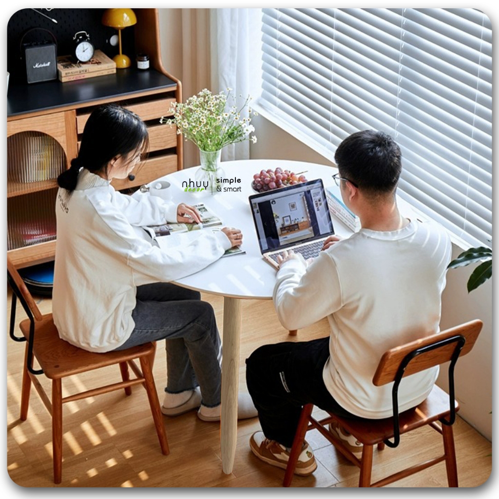 Bàn ăn tròn phong cách hiện đại Nhu Y Decor - Bàn tròn decor đường kính lớn 80cm