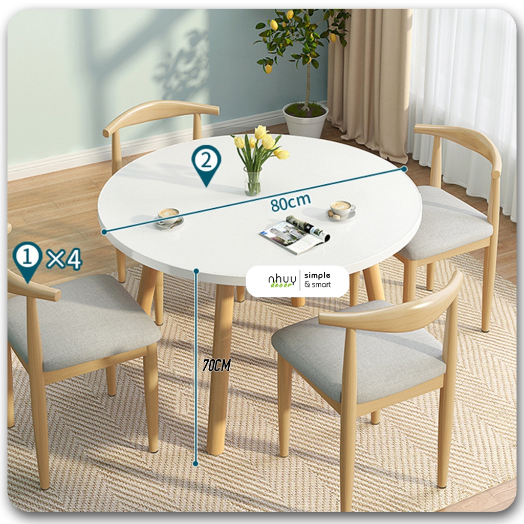 Bàn ăn tròn phong cách hiện đại Nhu Y Decor - Bàn tròn decor đường kính lớn 80cm