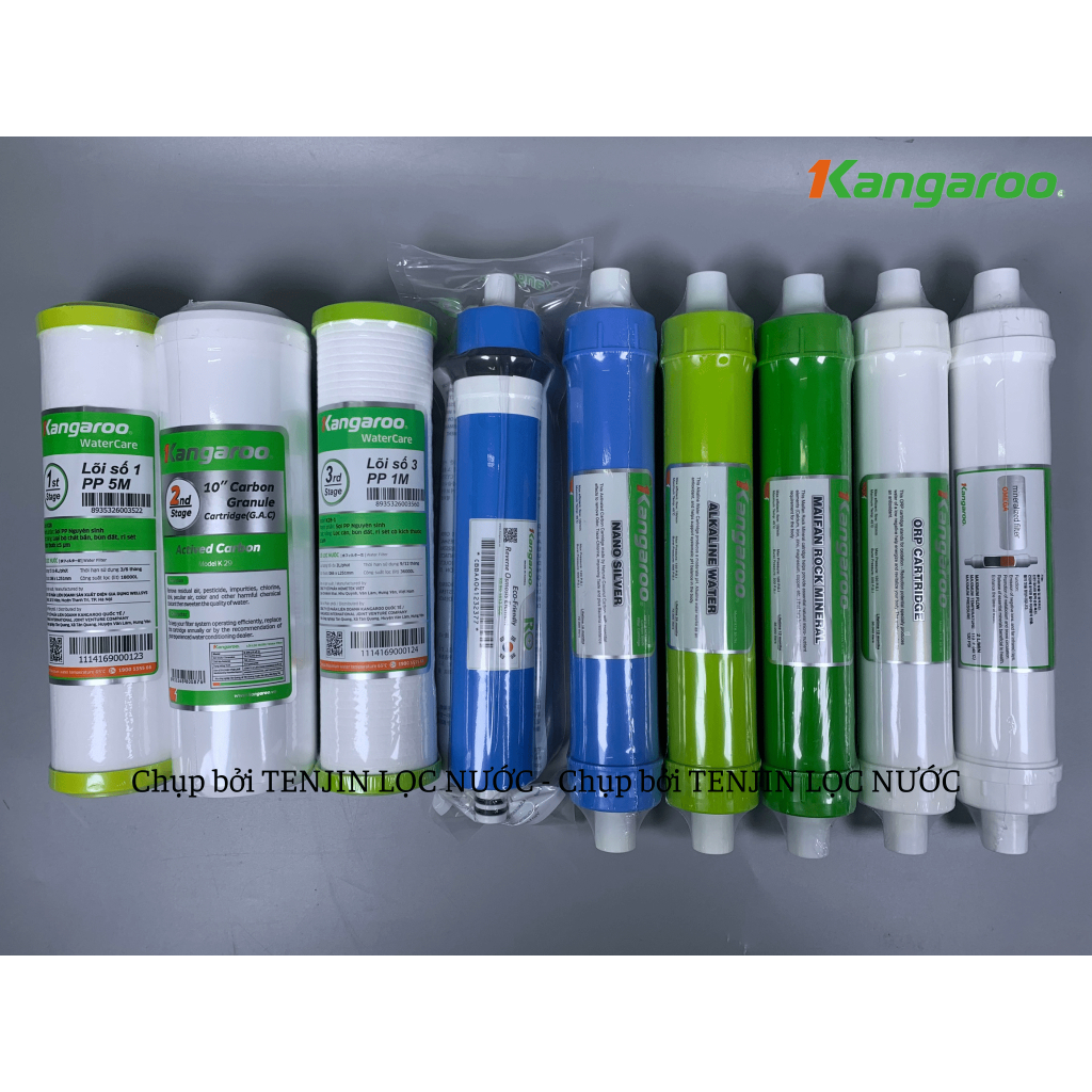Combo 9 Lõi Lọc Nước KANGAROO Model KG110 123 RO Nano Alkaline Maifan ORP 5in1+ Chính Hãng Lõi Cắm Nhanh Mới Nhất