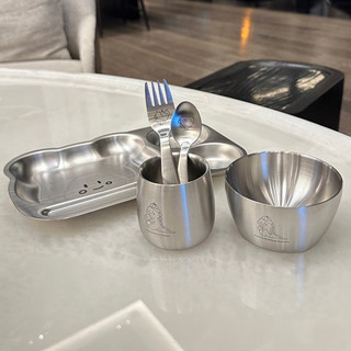 Set Ăn Dặm [478] Inox 304 Mẫu Gấu Cho Bé, 5 Món Gồm Bát, Khay, Cốc, Thìa, Nĩa  chống nóng dễ dùng có hộp