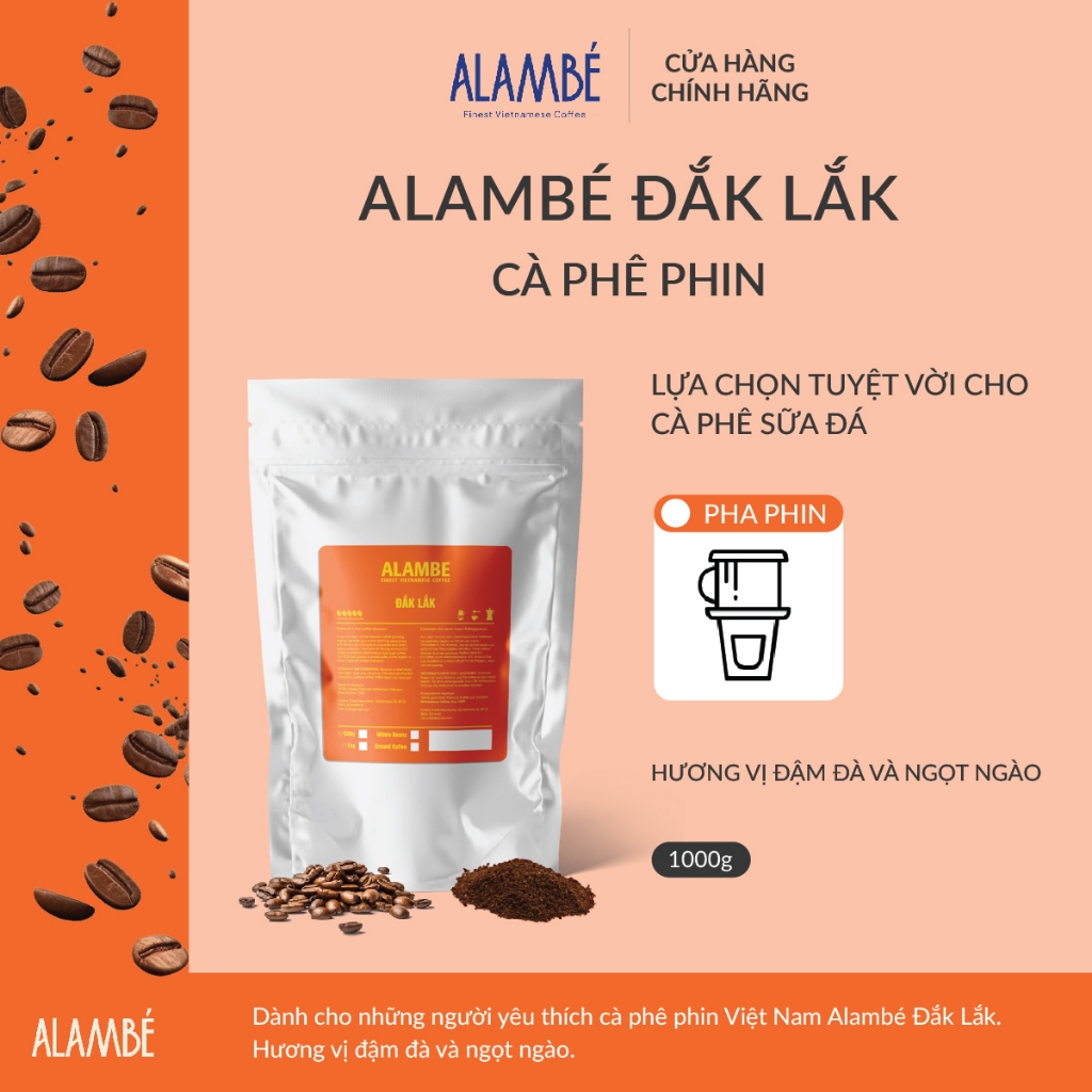 ALAMBÉ Dak Lak 1000g - Cà phê rang xay/nguyên hạt Robusta, đắng vị sô ...
