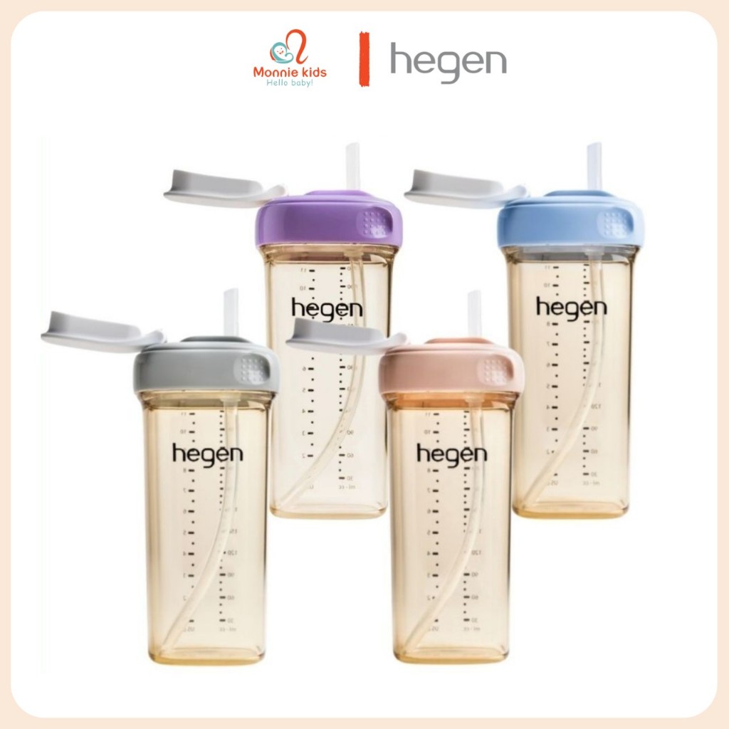 Bình tập uống nước cho bé Hegen Straw Cup PPSU 330ml, bình nước có ống