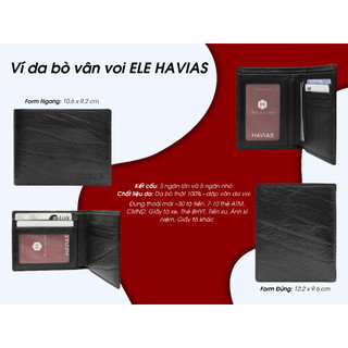 Ví da bò vân voi cao cấp ELE HAVIAS da bò thật đường vân voi độc đáo