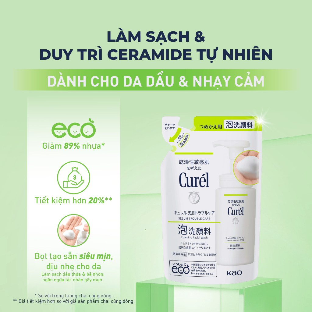 Ảnh Sữa rửa mặt Curél dạng bọt dành cho da dầu Sebum Trouble Care Sebum Care Foaming Wash 130ml 3