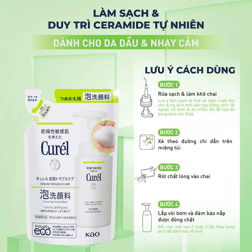 Ảnh Sữa rửa mặt Curél dạng bọt dành cho da dầu Sebum Trouble Care Sebum Care Foaming Wash 130ml 4