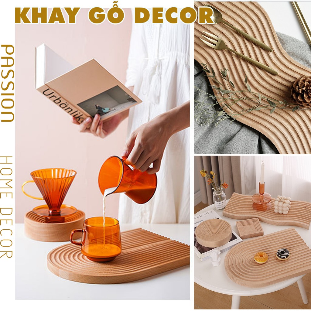 Khay Dĩa Gỗ Sồi Để Bánh Mì Trang Trí Đạo Cụ Chụp Ảnh Kiểu Gợn Sóng
