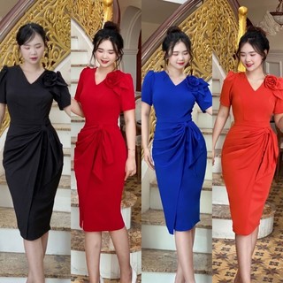 ĐẦM BODY THIẾT KẾ TAY CON ĐÍNH BÔNG VAI CAO CẤP- TKO TẶNG HOA TAI
