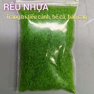 Rêu giả trang trí bể cá, bể bán cạn, tiểu cảnh, mô hình. Hoàn toàn bằng nhựa, không phai màu, bền trong nước