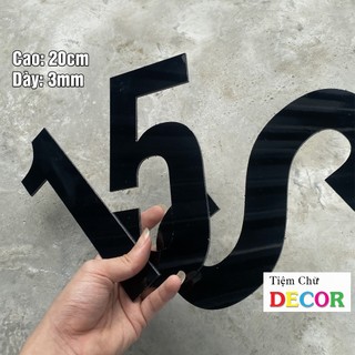Chữ Đen gương Cao 20cm dày 3mm T1 In Hoa dán tường, Chữ Decor Biển quảng cáo Chất Liệu Alu dán biển quảng cáo