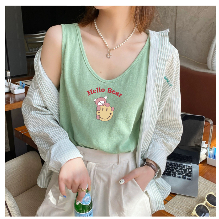 Áo sát nách Nữ in hình thời HELLO BEAR - Áo ba lỗ nữ in hình mùa hè mát mẻ hàn quốc