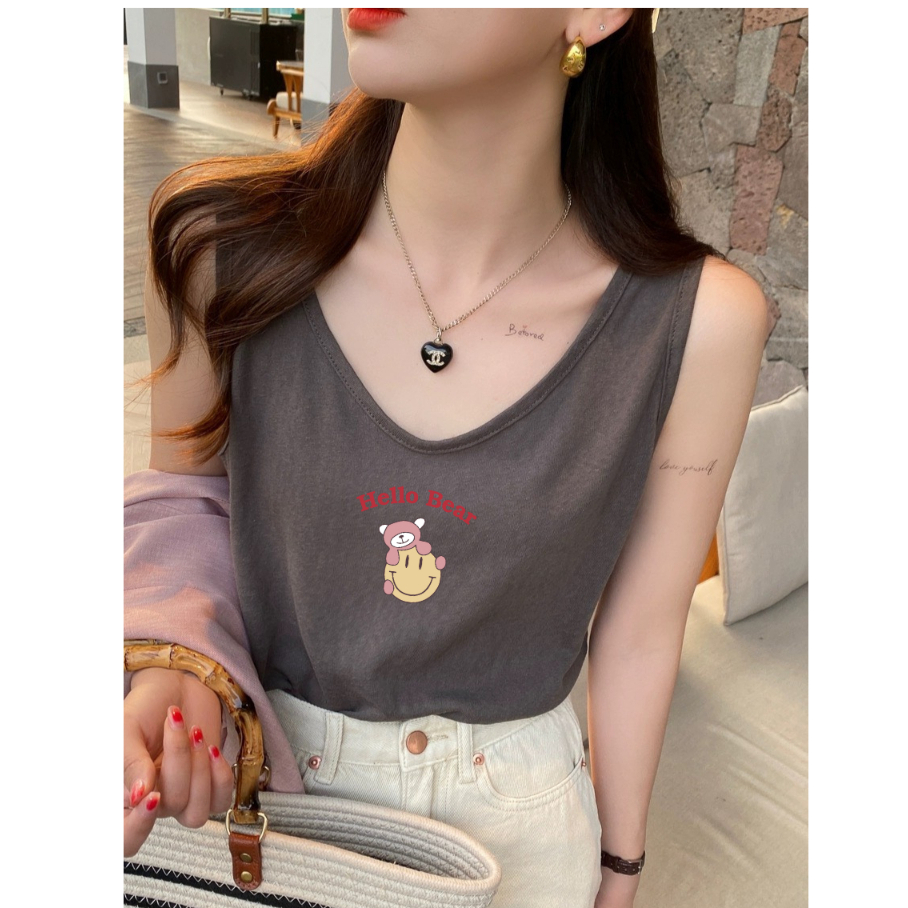 Áo sát nách Nữ in hình thời HELLO BEAR - Áo ba lỗ nữ in hình mùa hè mát mẻ hàn quốc
