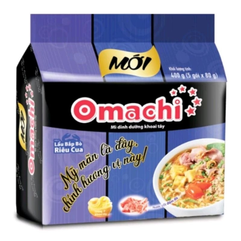 Lốc 5 gói mì Omachi hương vị lẩu bắp bò riêu cua | Shopee Việt Nam