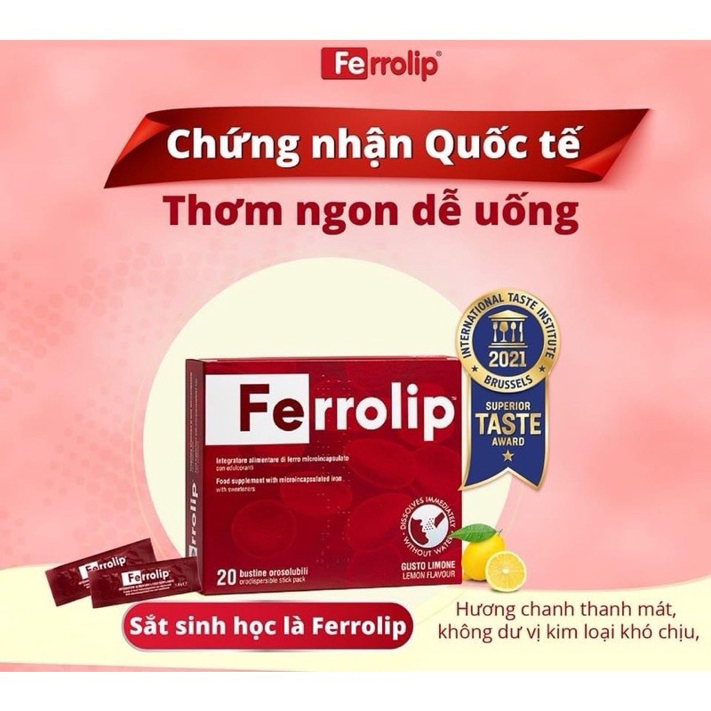 Combo 2 hộp sắt sinh học Ferrolip - Bổ sung sắt cho mẹ bầu và người thiếu máu hộp 20 gói