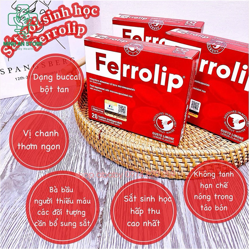 Combo 2 hộp sắt sinh học Ferrolip - Bổ sung sắt cho mẹ bầu và người thiếu máu hộp 20 gói