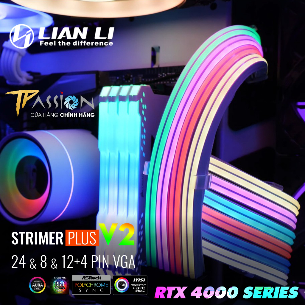 Dây nguồn nối dài LIAN LI Strimer Plus V2 RGB 24Pin, 12+4Pin 12VHPWR, 2x8Pin, 3x8Pin VGA LED