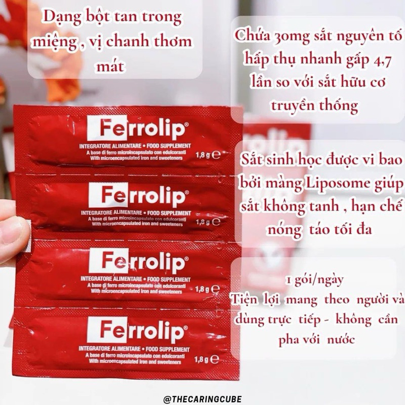 Combo 2 hộp sắt sinh học Ferrolip - Bổ sung sắt cho mẹ bầu và người thiếu máu hộp 20 gói