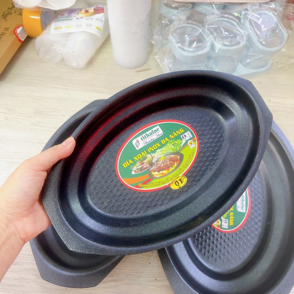 Dĩa hột xoài sâu lòng inox Tithafac chống dính dùng để chiên, xào, bò né.. - Dĩa hột xoài chống dính có size dễ lựa chọn