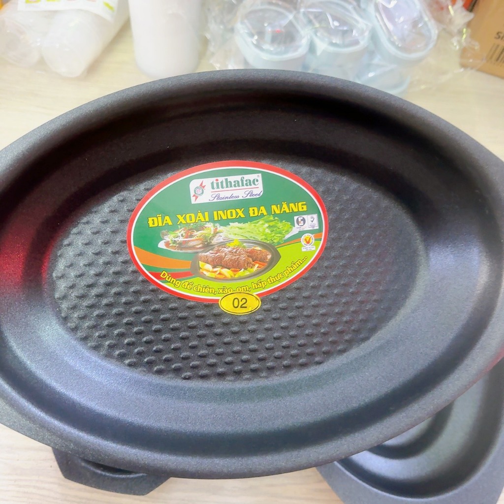 Dĩa hột xoài sâu lòng inox Tithafac chống dính dùng để chiên, xào, bò né.. - Dĩa hột xoài chống dính có size dễ lựa chọn