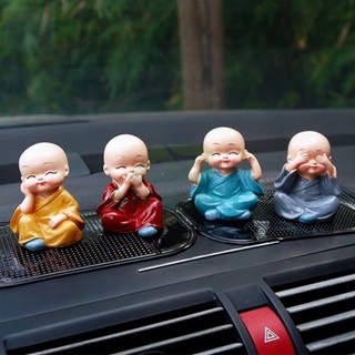 Bộ Hòa Thượng Tứ Không Tượng Chú Tiểu, Bộ Tứ Không Phật Mini Thạch Cao Phong Thủy Trang Trí Xe Hơi Để Bàn, Vân Thỏ