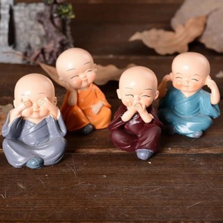 Bộ Hòa Thượng Tứ Không Tượng Chú Tiểu, Bộ Tứ Không Phật Mini Thạch Cao Phong Thủy Trang Trí Xe Hơi Để Bàn, Vân Thỏ