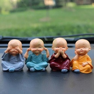 Bộ Hòa Thượng Tứ Không Tượng Chú Tiểu, Bộ Tứ Không Phật Mini Thạch Cao Phong Thủy Trang Trí Xe Hơi Để Bàn, Vân Thỏ