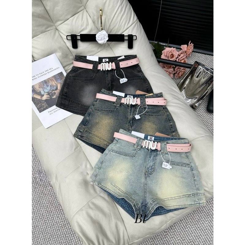 Quần short sooc ngắn jean denim bò ôm kèm đai nâu Mía QCCC QCL1 QS0004 #5399