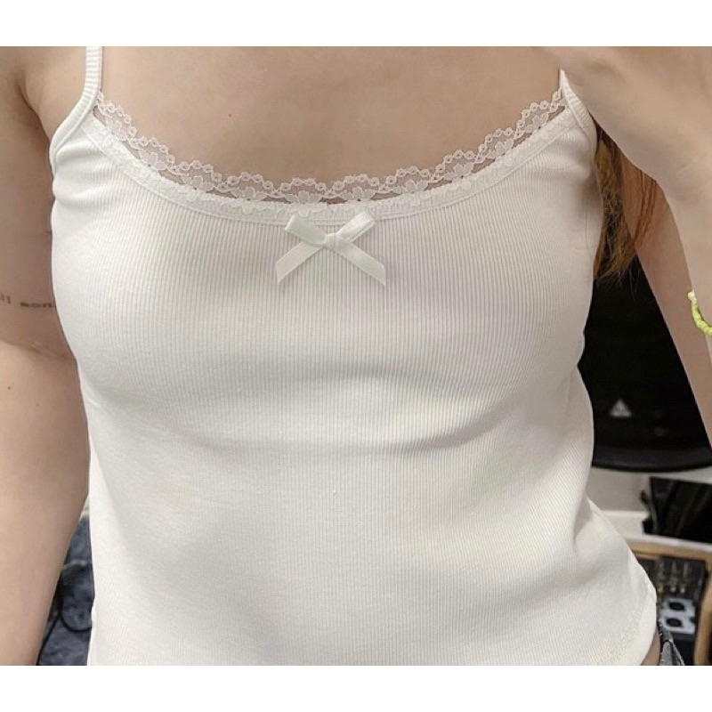 Áo Hai Dây Viền Ren Phối Nơ Chất Thun Gân Co Giãn Lina Closet | BigBuy360 - bigbuy360.vn