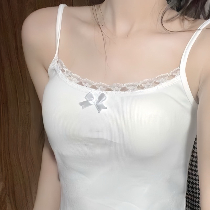 Áo Hai Dây Viền Ren Phối Nơ Chất Thun Gân Co Giãn Lina Closet | BigBuy360 - bigbuy360.vn