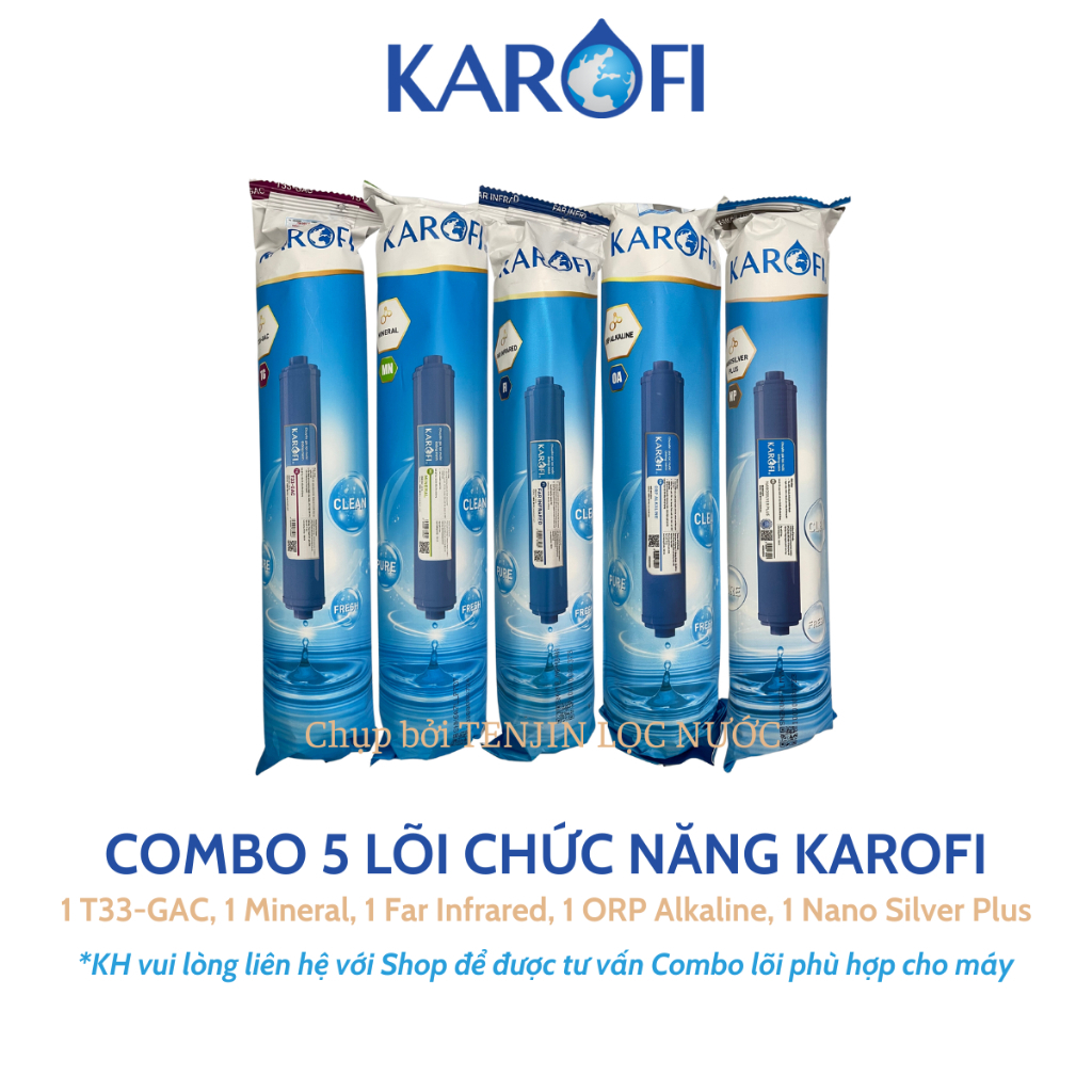 Combo 9 Lõi Lọc Nước Karofi Gồm Lõi 123 Smax Pro V - Màng RO Dupont 50GPD - Lõi Chức Năng T33 Mineral Far ORP Nano