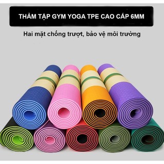 Thảm tập Yoga , thảm tập Gym TPE  2 lớp 8mm chống trượt, tập thể dục tại nhà (Kèm túi đựng)