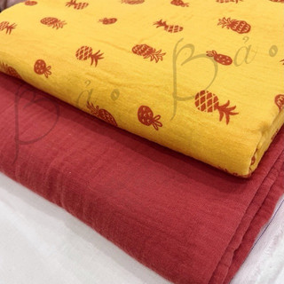 Vải Xô Muslin Vàng Nghệ Tươi In Quả Dứa Mềm Rũ Khổ 1m40