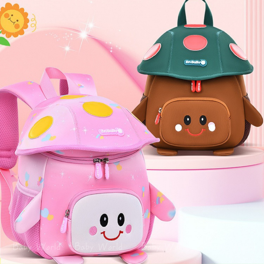 ( Mẫu đẹp )Balo hoạ tiết nấm thời trang SM BABY cho bé mầm non-mẫu giáo(1-5 tuổi)-chất liệu cao cấp