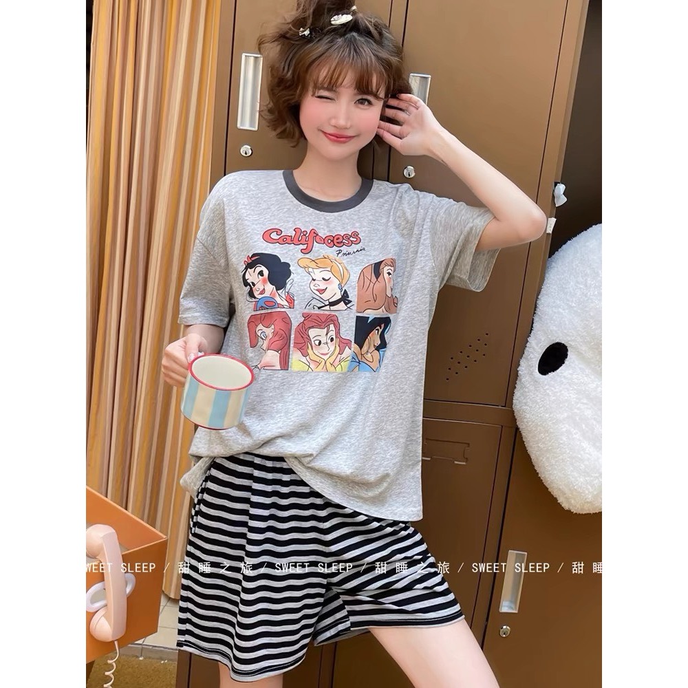 Áo thun Nữ Ngắn tay in hình, Áo thun Cotton Nữ cổ tròn viền đen in hình dể thương