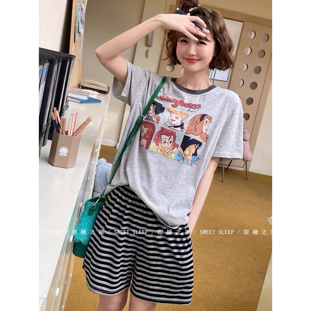Áo thun Nữ Ngắn tay in hình, Áo thun Cotton Nữ cổ tròn viền đen in hình dể thương