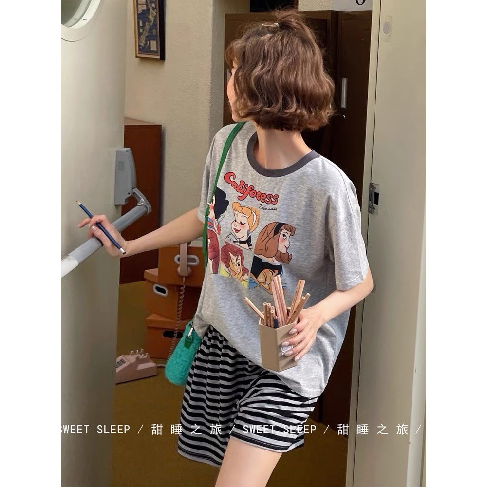 Áo thun Nữ Ngắn tay in hình, Áo thun Cotton Nữ cổ tròn viền đen in hình dể thương