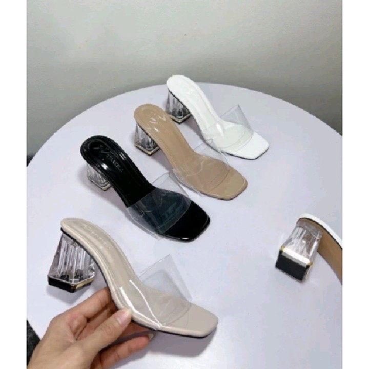 Giày cao gót nữ quai trong, dép gót ngọc 3cm 5cm 7cm lên dáng cực xinh mã H8.