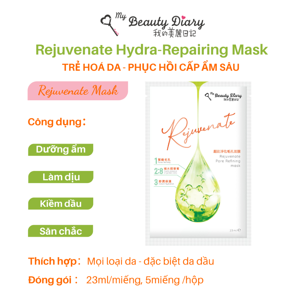 Mặt nạ giấy trẻ hoá da trắng sáng My beauty diary Taiwan 23ml/ miếng