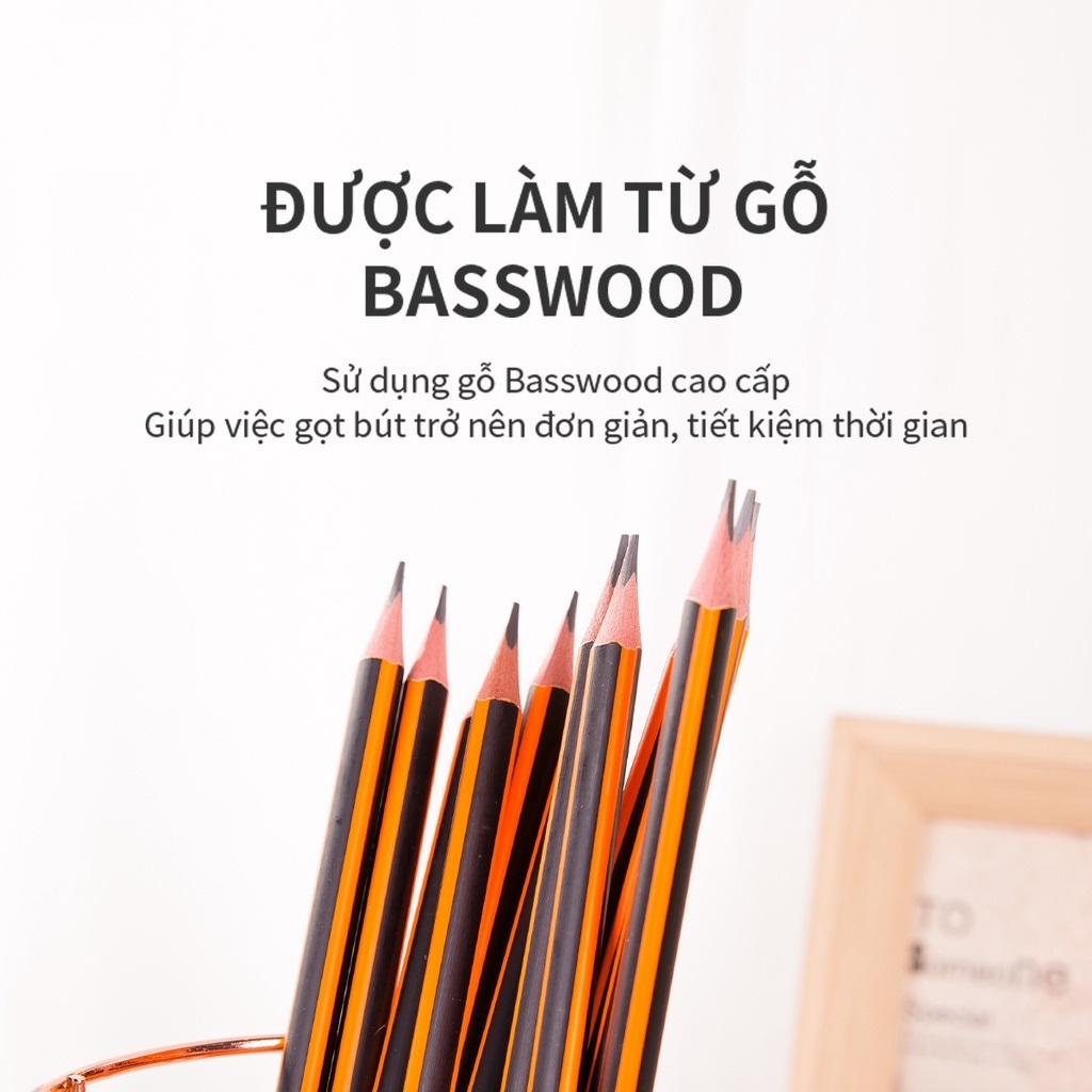 Bút Chì 2B Kèm Đầu Tẩy Deli Sọc Cam - Chì Đen Đậm, Dễ Tẩy Cho Học Sinh hộp 12 bút