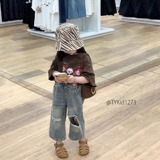 Quần áo trẻ em, Quần áo hè bé gái, set áo thun nâu và quần jean rách cho bé 9-25kg S1273 | Tiểu Yến KID