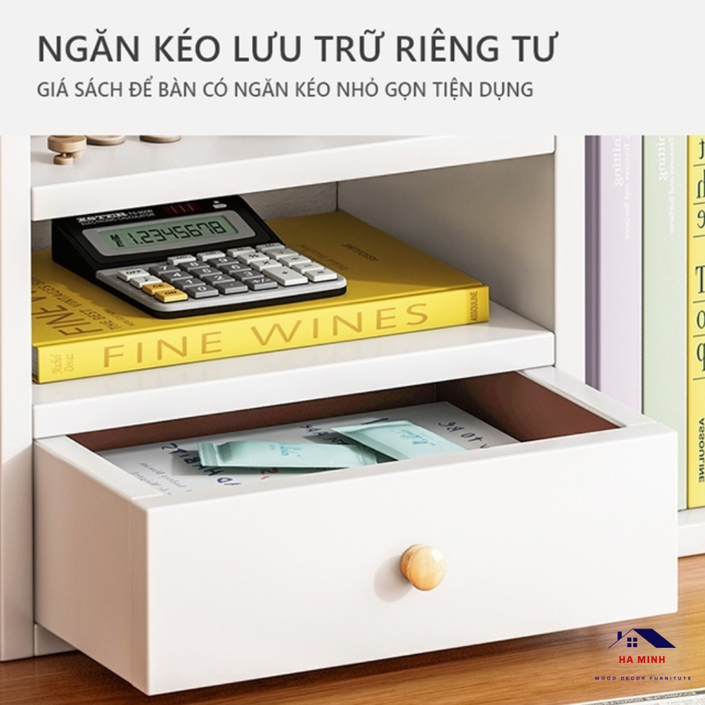 Kệ sách để bàn làm việc có ngăn kéo, kệ bàn làm việc bàn học, kệ bàn trang điểm có ngăn kéo HM262
