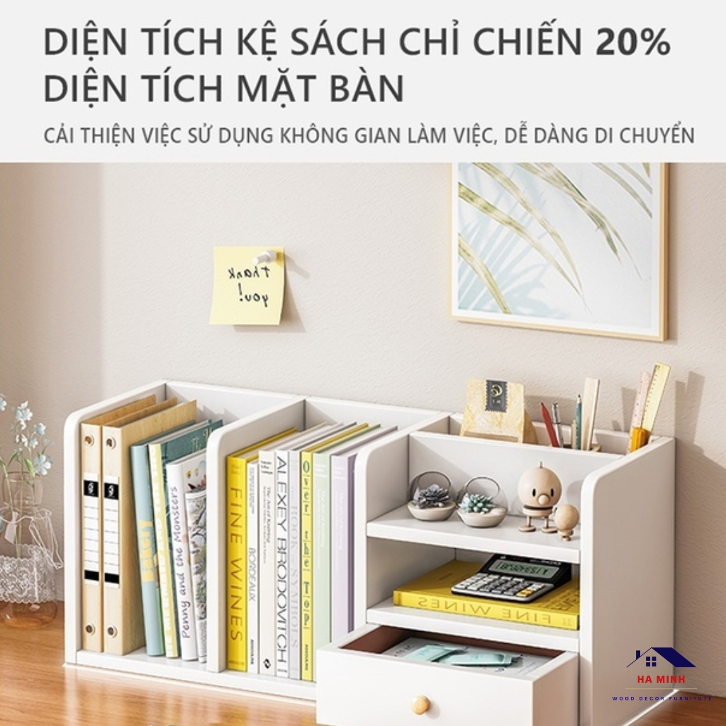 Kệ sách để bàn làm việc có ngăn kéo, kệ bàn làm việc bàn học, kệ bàn trang điểm có ngăn kéo HM262