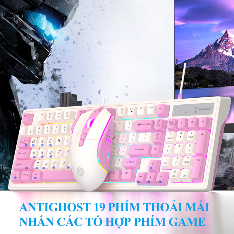 Bộ bàn phím và chuột có dây K-SNAKE KM800 chuyên game đèn led 7 màu chớp nháy cực đẹp