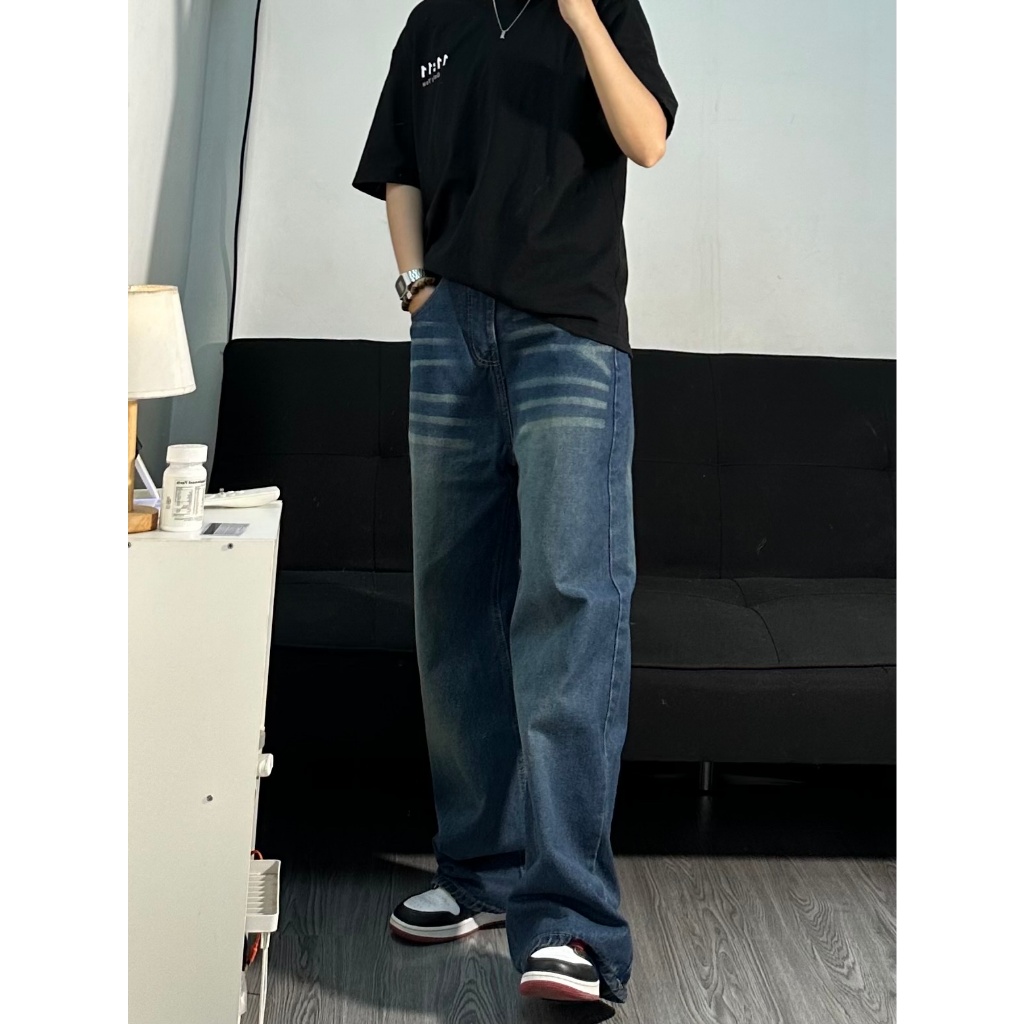 QUẦN BAGGY DENIM MÀU DARK BLUE ỐNG RỘNG VÀ DÀI