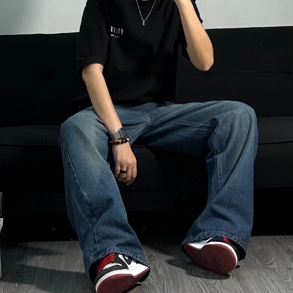 QUẦN BAGGY DENIM MÀU DARK BLUE ỐNG RỘNG VÀ DÀI