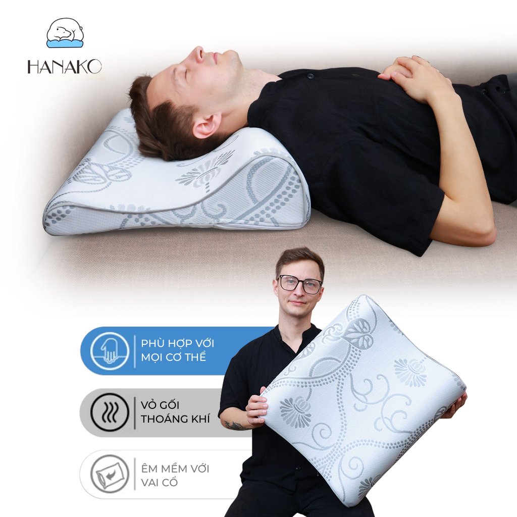 Gối Chăm Sóc Cột Sống Cổ Hanako – Thiết Kế 2 Đầu Cao Thấp Linh Hoạt, Hỗ Trợ Giảm Đau Mỏi Vai Gáy