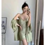HT473 Set váy ngủ và áo choàng sexy phối ren dáng suông, đồ ngủ lụa gợi cảm tôn dáng HT473 (138+202)