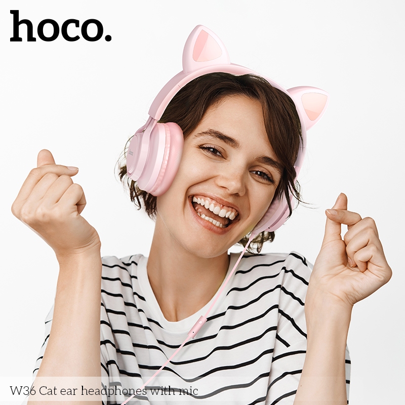 Tai nghe tai mèo, Cat ear Headphones - Hoco W36 - Pink, tích hợp micro ...